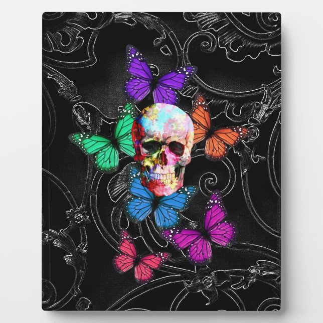 Fantasy skull and coloured butterflies plaque (Front)