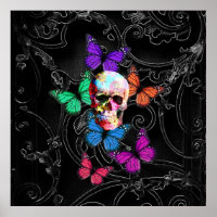 Fantasy skull and coloured butterflies