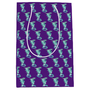 Fantasy Sky Blue Dragon Purple Medium Gift Bag