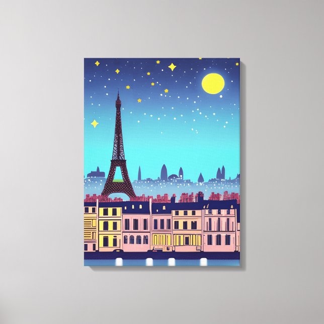 Fantasy Skyline of Paris Under the Stars Canvas Print (Front)
