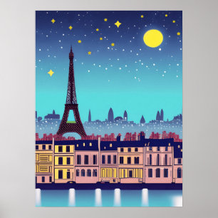 Fantasy Skyline of Paris Under the Stars Poster