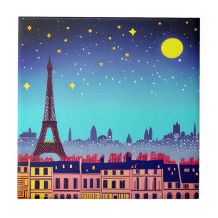 Fantasy Skyline of Paris Under the Stars Tile