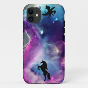 Fantasy Space Nebula Unicorn Dragon Pink blue  iPhone 11 Case