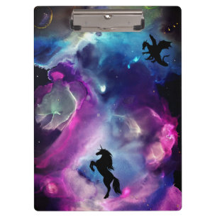 Fantasy Space Nebula Unicorn Dragon Pink blue Clipboard
