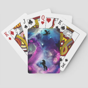 Fantasy Space Nebula Unicorn Dragon Pink blue   Playing Cards