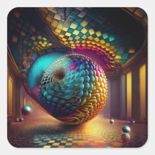 Fantasy Sphere in Chequerboard Hall Square Sticker