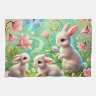 Fantasy Spring Bunny Garden Kitchen Towel