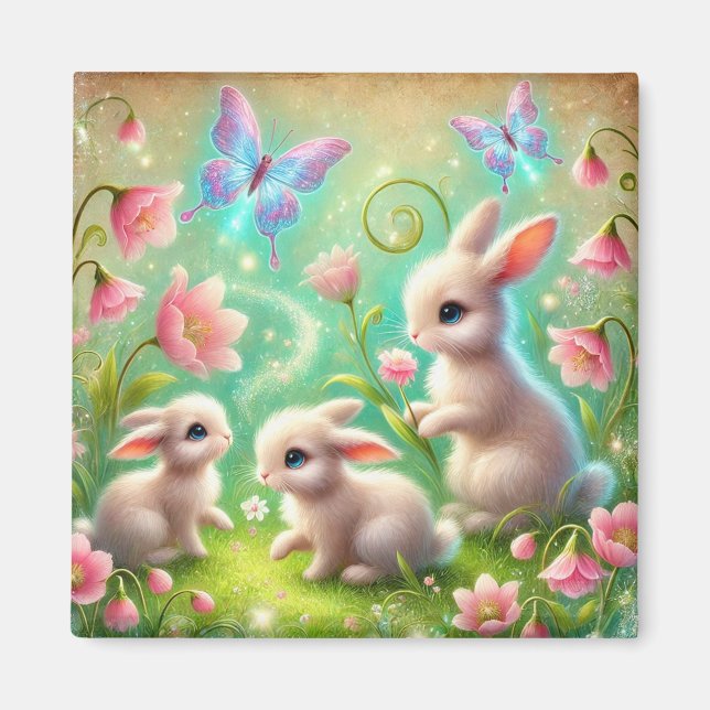Fantasy Spring Bunny Garden Magnet (Front)
