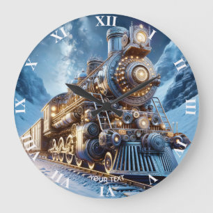 Fantasy Steam Train Winter Large Clock