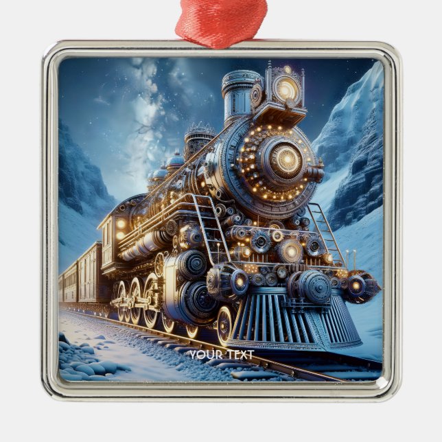 Fantasy Steam Train Winter Metal Ornament (Front)