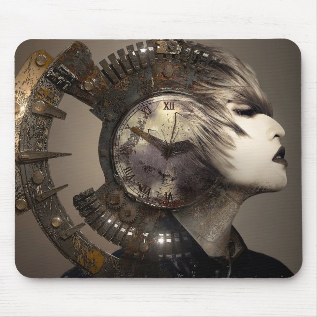 Fantasy Steampunk Punk Face Metal Cogwheel Iron Mouse Pad (Front)