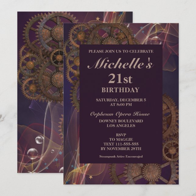 Fantasy Steampunk Vintage Birthday Invitation (Front/Back)