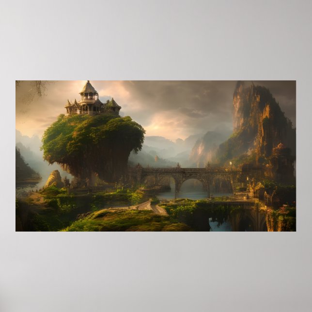 Fantasy summer vacation at a resort with a bridge poster (Front)