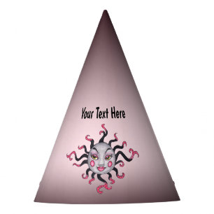 Fantasy Sun Pretty Face Scrolled Pink Black Rays  Party Hat