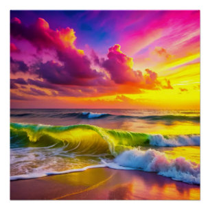 Fantasy Sunset Over Serene Lake - 3D Pastel Wall  Poster