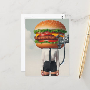 Fantasy Surreal Cheeseburger Woman Postcard