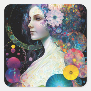 Fantasy Surreal Cosmic Woman Goddess  Square Sticker