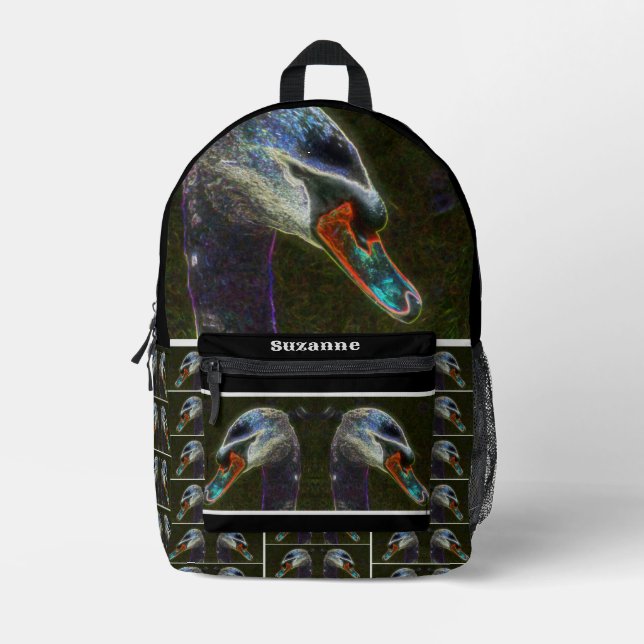 Fantasy Swan Animal Art Personalized Printed Backpack (Front)