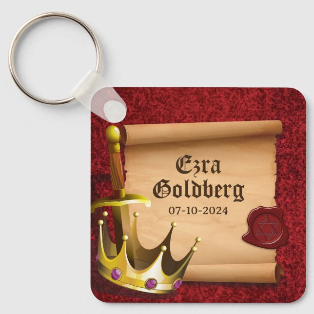 Fantasy Sword Crown Medieval Knight Bar Mitzvah Keychain (Front)