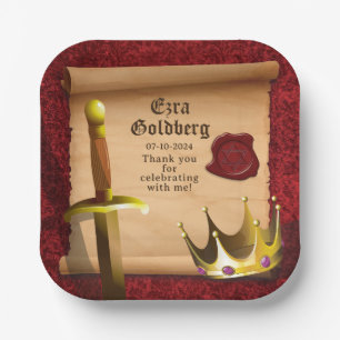 Fantasy Sword Crown Medieval Knight Bar Mitzvah Paper Plate