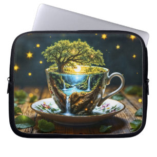 Fantasy teacup miniature world waterfalls laptop sleeve
