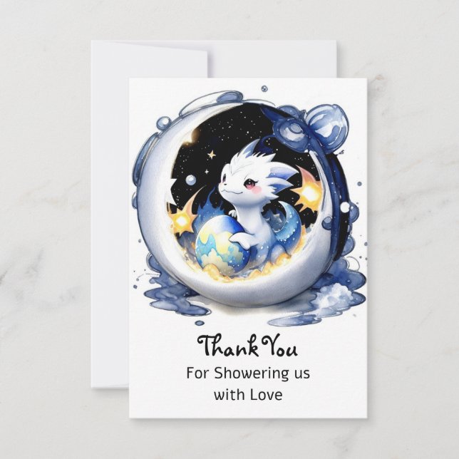 Fantasy-Themed Dragon Baby Shower Thank You Card (Front)