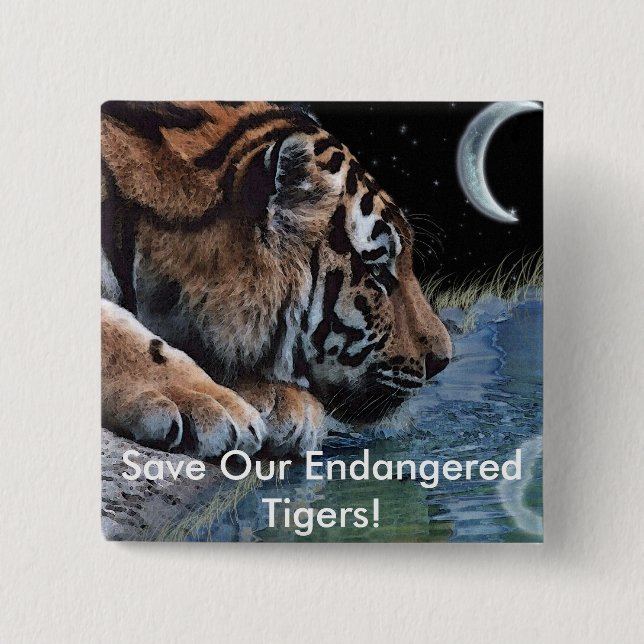 Fantasy Tiger & Moon 2 Inch Square Button (Front)