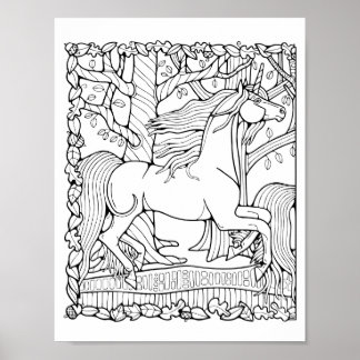 Fantasy Tree Forest Unicorn Colouring Page Art Poster