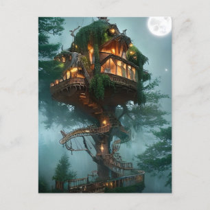 Fantasy Tree House Digital Artwork Postcard