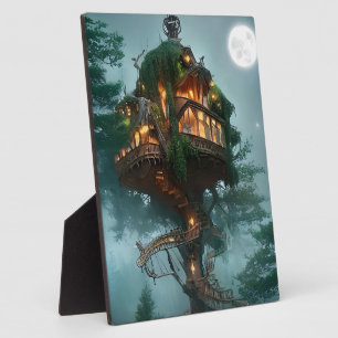 Fantasy Tree House Digital Artwork Tabletop Plaque