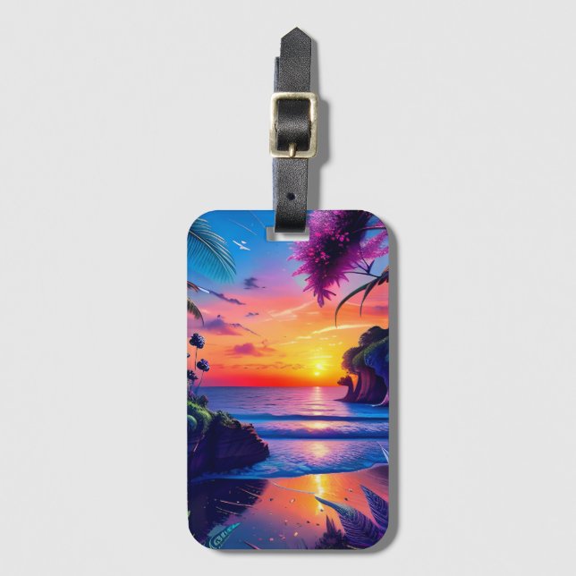Fantasy Tropical Beach Two Luggage Tag (Front Vertical)
