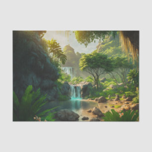 Fantasy Tropical Paradise Landscape with Waterfall Tissue Paper