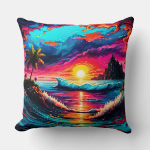 Fantasy Tropical Sunset Throw Pillow