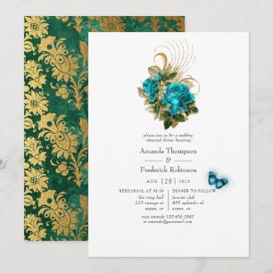 Fantasy Turquoise and Gold Rehearsal Dinner Invitation