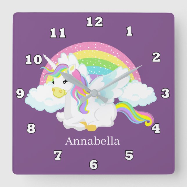 Fantasy unicorn add name girls room decor clock (Front)