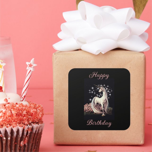 Fantasy Unicorn Birthday Square Sticker (Party)