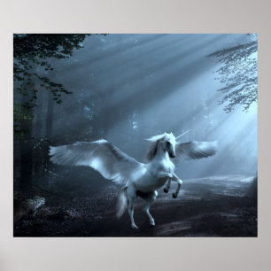 Fantasy Unicorn in Forest Poster