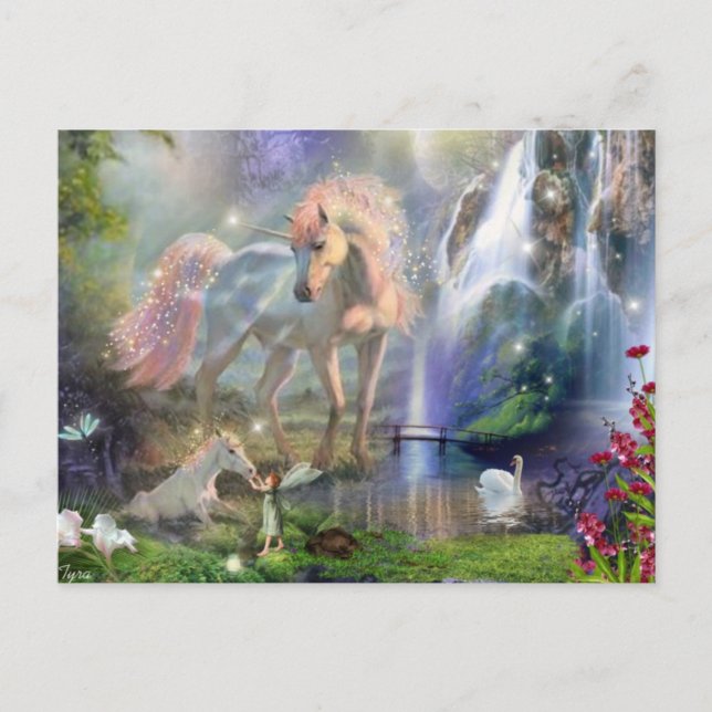 Fantasy Unicorn Mom and Baby Postcard (Front)