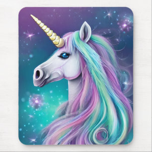 Fantasy Unicorn with Blue and Pink Hair  Mouse Pad