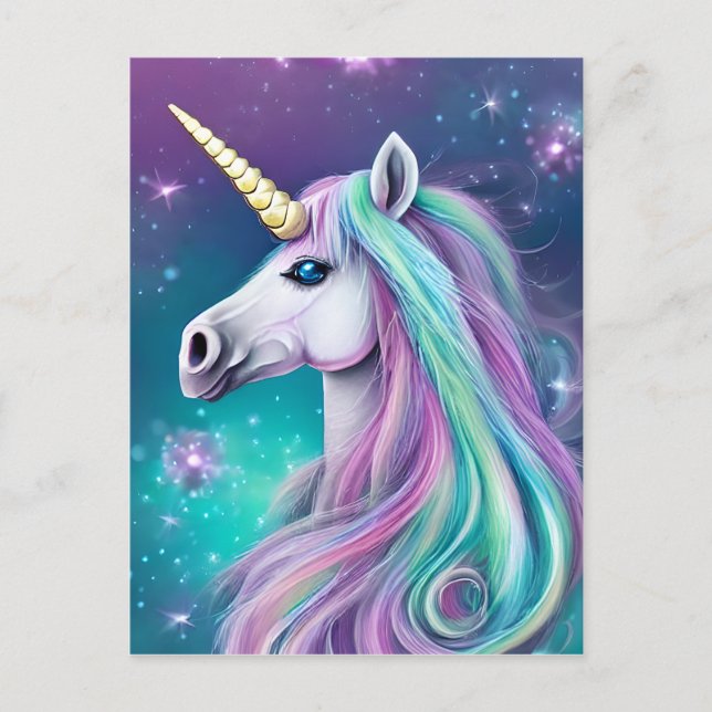 Fantasy Unicorn with Blue and Pink Hair  Postcard (Front)