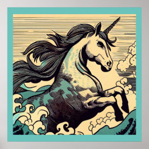 Fantasy Unicorn - Woodcut 1 Poster
