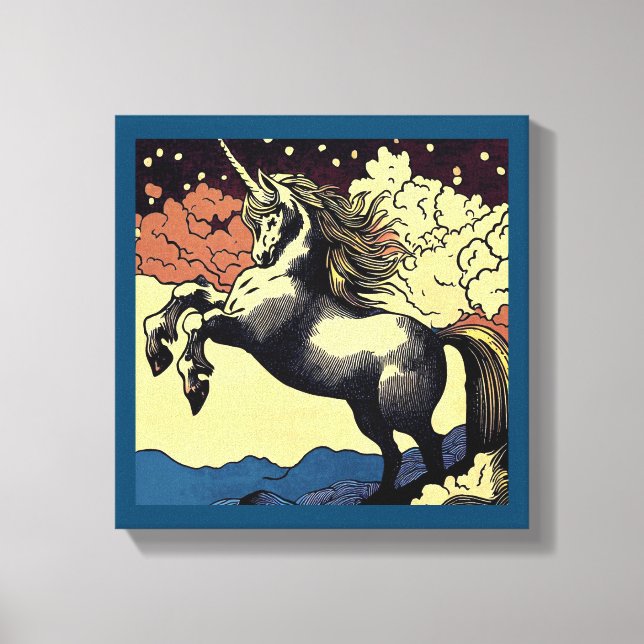 Fantasy Unicorn - Woodcut 4 Canvas Print (Front)
