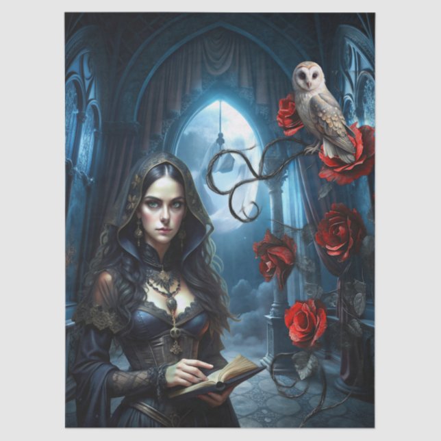 Fantasy Victorian Gothic Woman & White Owl  Tissue Paper (Front)