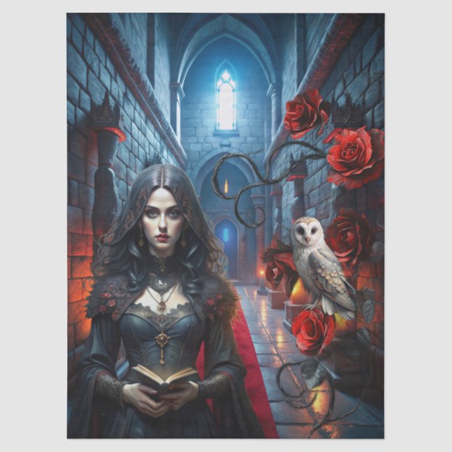 Fantasy Victorian Gothic Woman & White Owl  Tissue Paper (Front)