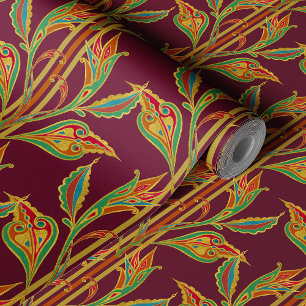 Fantasy vine of gold-red leaves on wine wallpaper