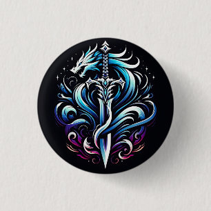 Fantasy Warrior Mystic Dragon Sword Flame 1 Inch Round Button