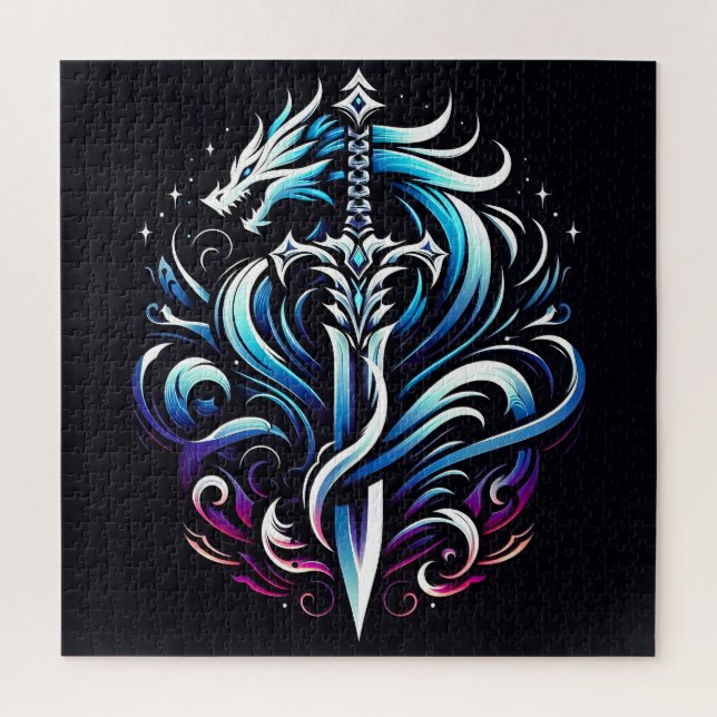 Fantasy Warrior Mystic Dragon Sword Flame Jigsaw Puzzle (Vertical)