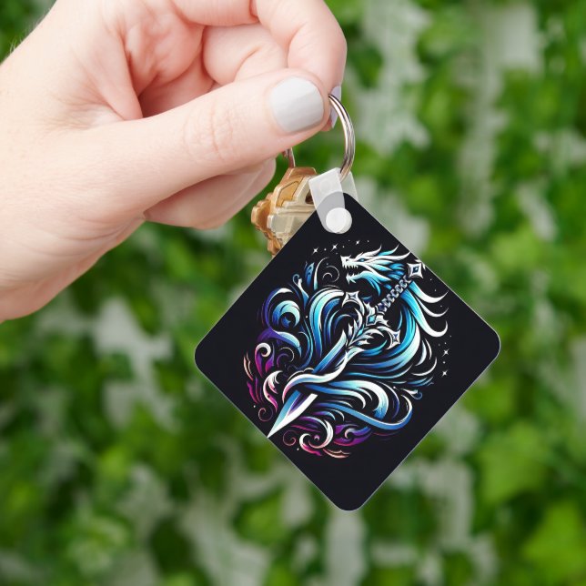 Fantasy Warrior Mystic Dragon Sword Flame Keychain (Hand)