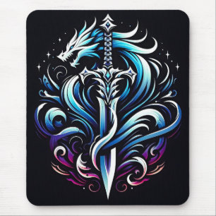 Fantasy Warrior Mystic Dragon Sword Flame Mouse Pad