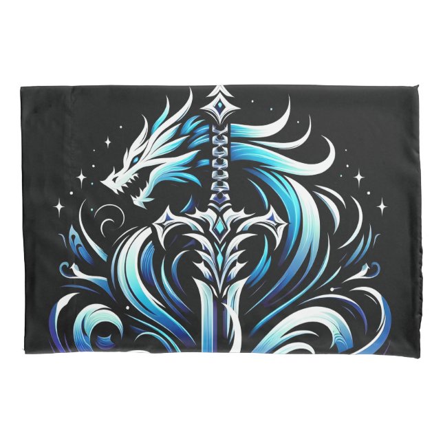 Fantasy Warrior Mystic Dragon Sword Flame Pillowcase (Front)